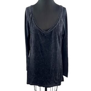 NORMA KAMAL Gray Organic Cotton Top Long Sleeve Deep V-Neckline Size L Large